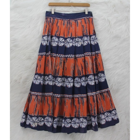 Jack Schnittman Originals Dresses & Skirts - Vintage Jack Schnittman Full Midi Skirt S Blue Orange Tie Dye Boho Hippie #1006